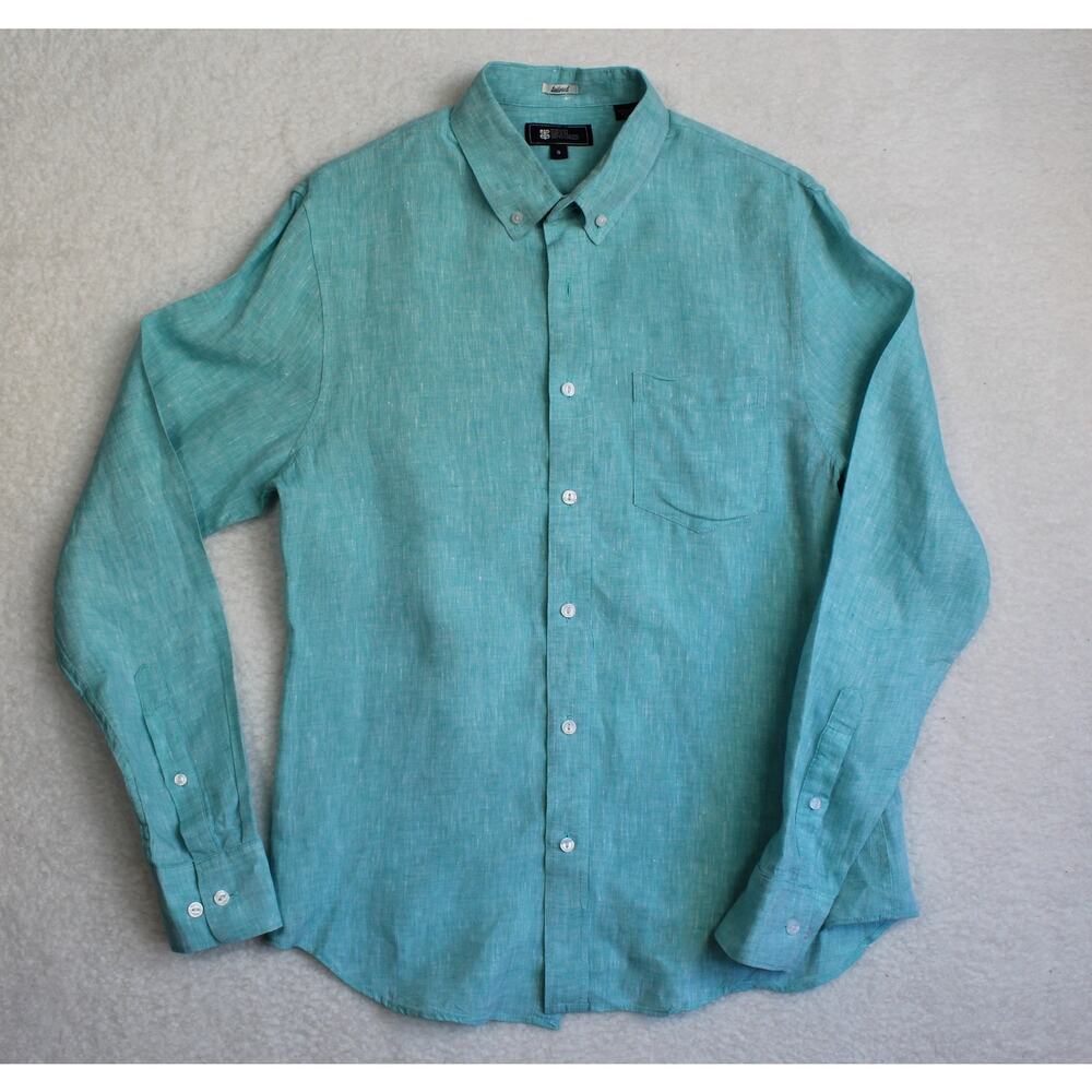 Reyn Spooner Linen Shirt Mens Small Blue Button Down Tailored Preppy Office